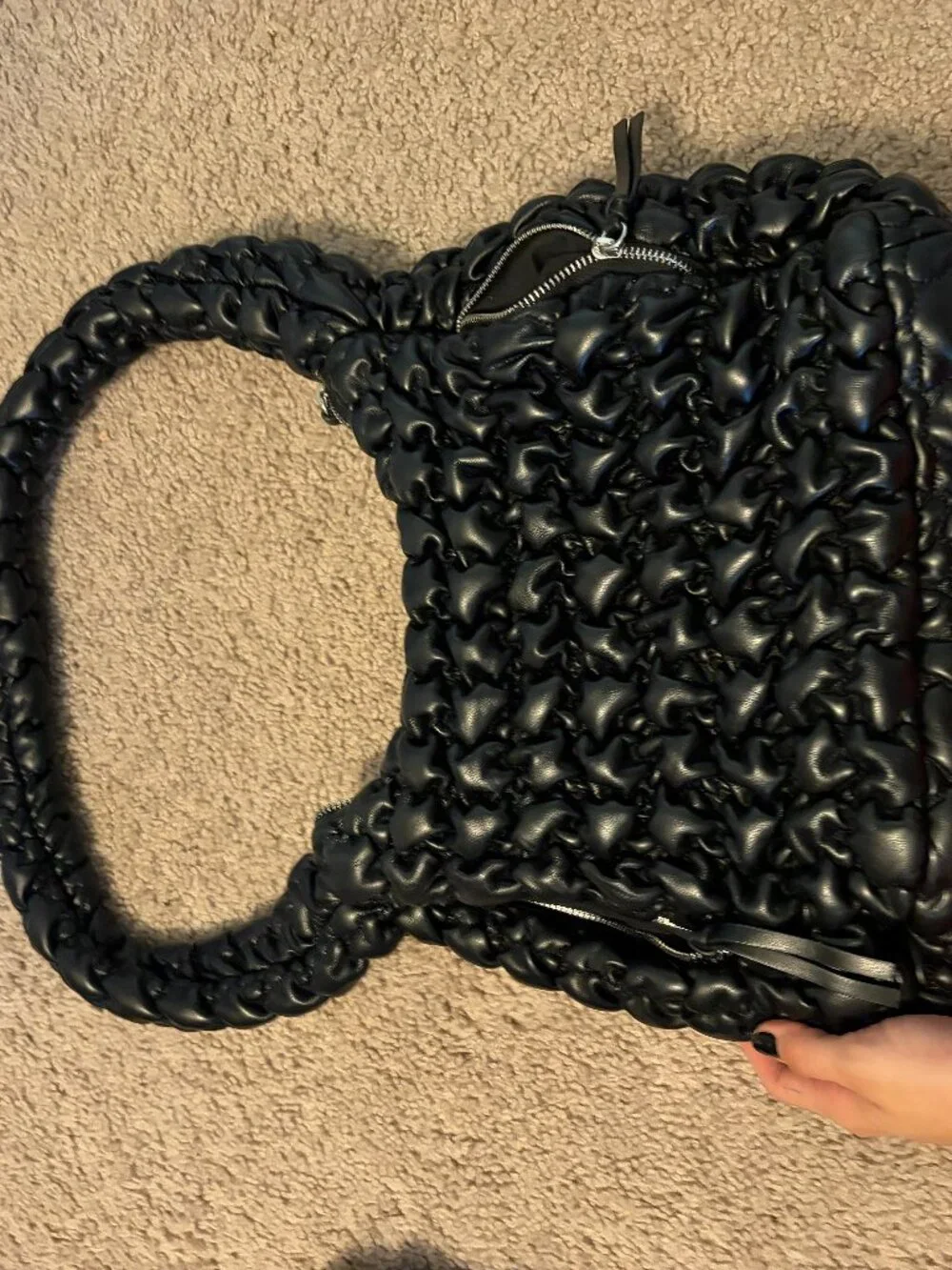 Black Textured Patterned Messenger Bag